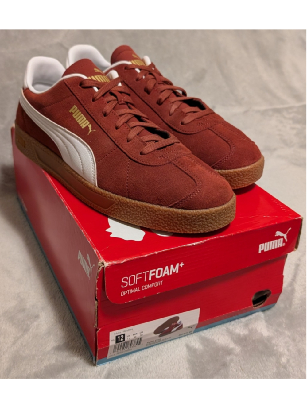 Puma Club Intense Red White Gold Sneakers Suede US Men's Size 12 P06